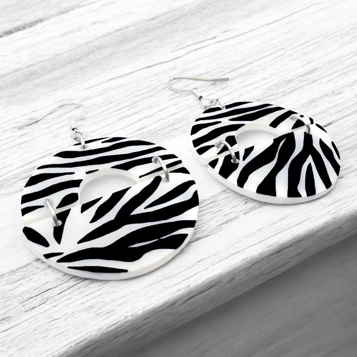 Made With Love Zebra Monochrome Collection Joined Semi Circle Hook Earrings
