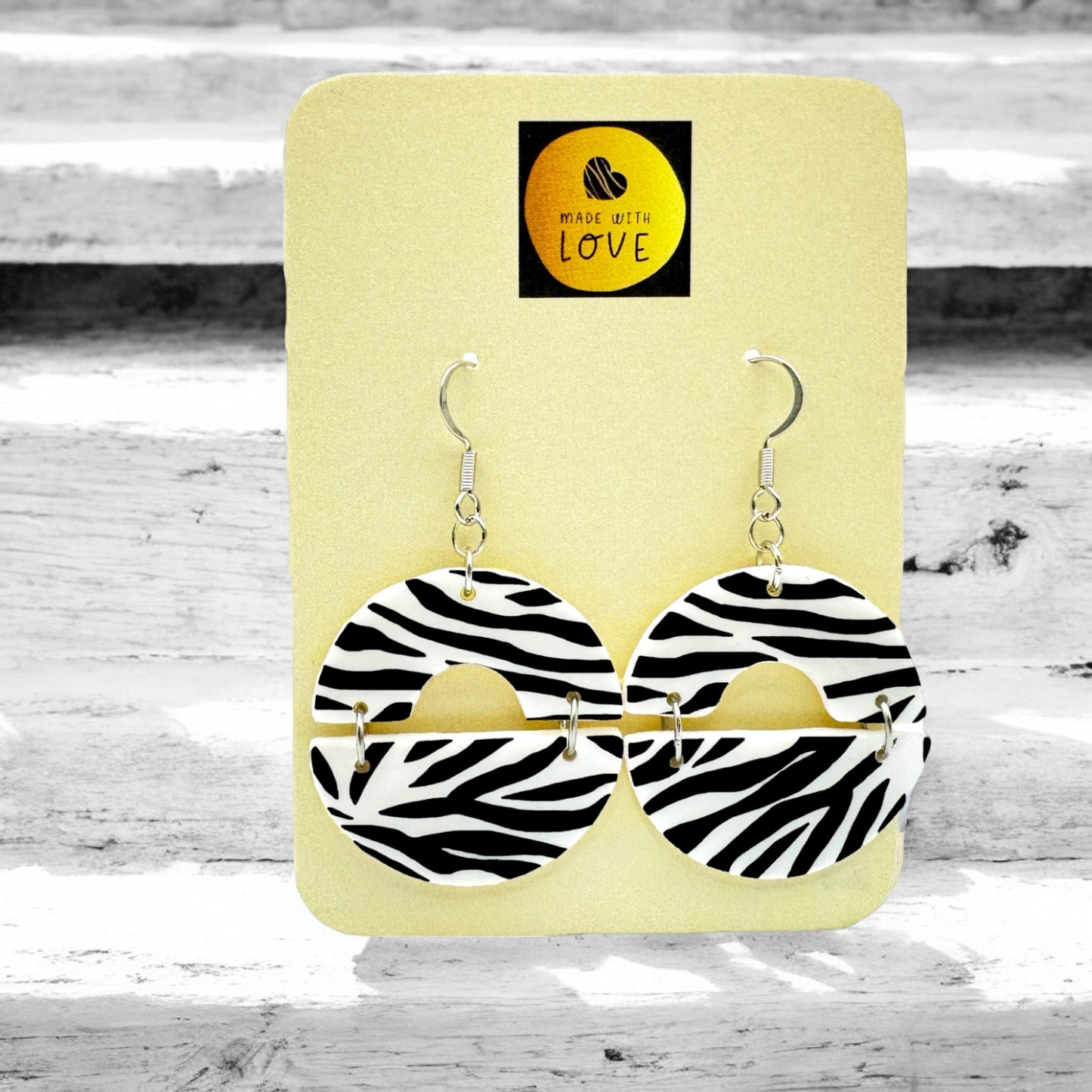 Made With Love Zebra Monochrome Collection Joined Semi Circle Hook Earrings
