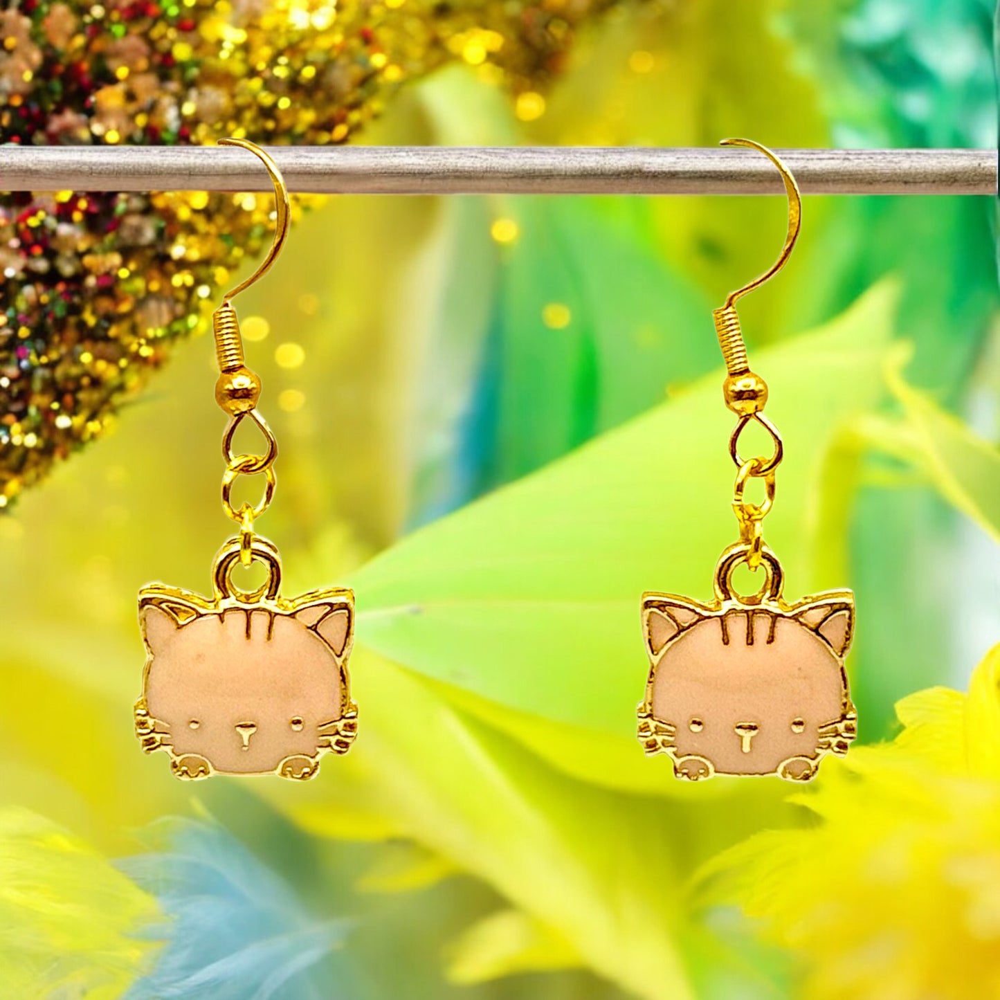 Made With Love Charmed Collection Pink Face Cat Earrings