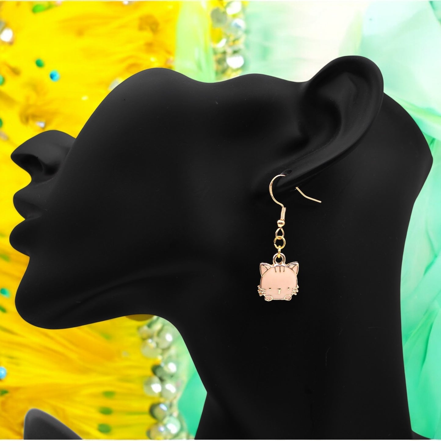 Made With Love Charmed Collection Pink Face Cat Earrings