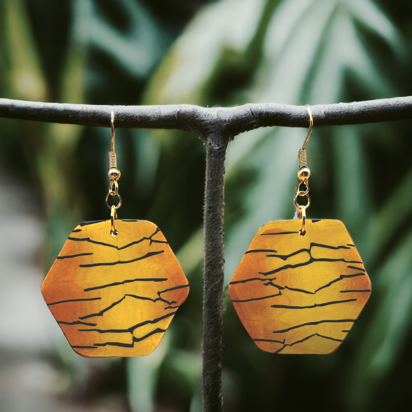 These Pretty Things Bijoux Tiger Collection Large Hexagon Hook Earrings
