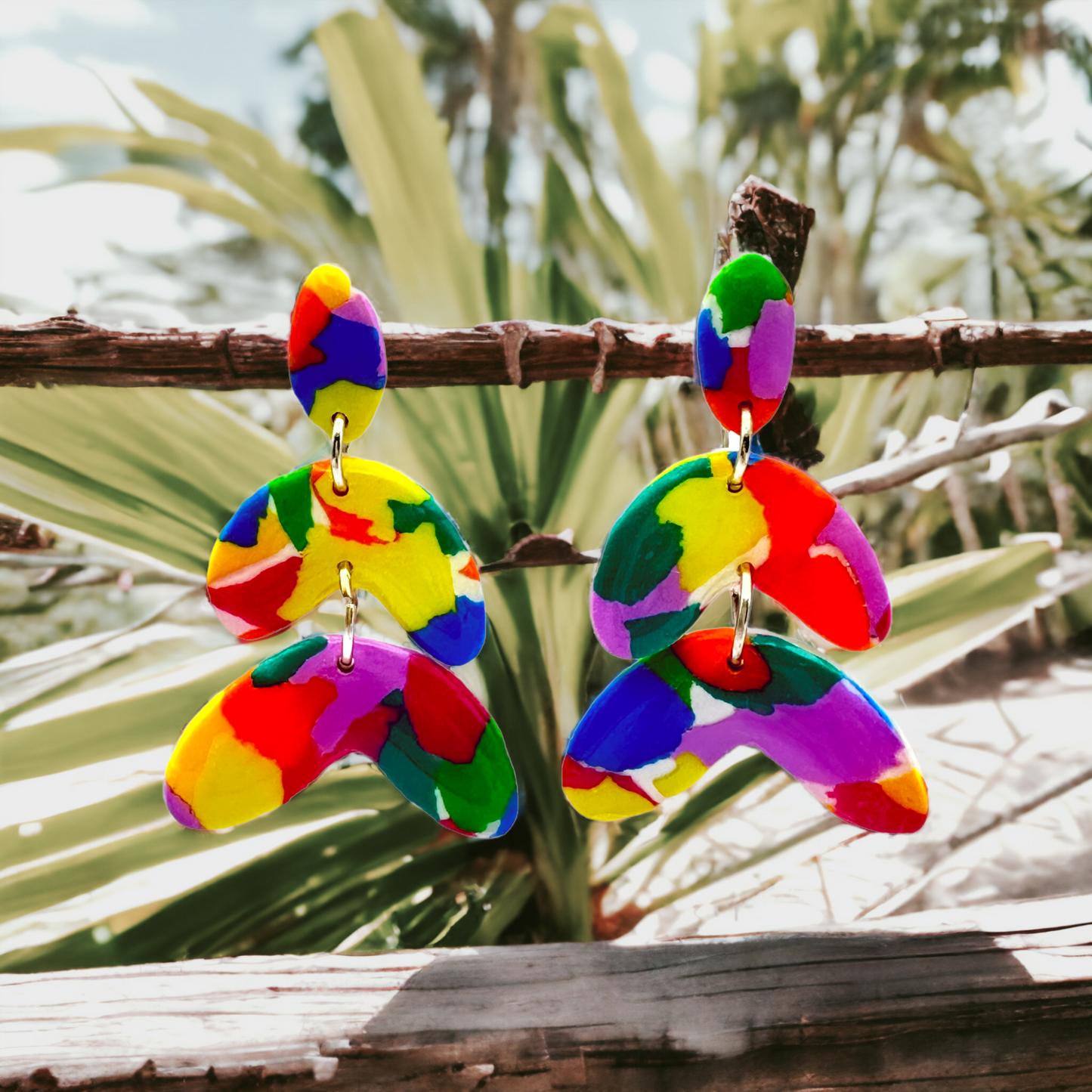 These Pretty Things Club Tropicana Collection Large 3 Tier Drop Post Earrings