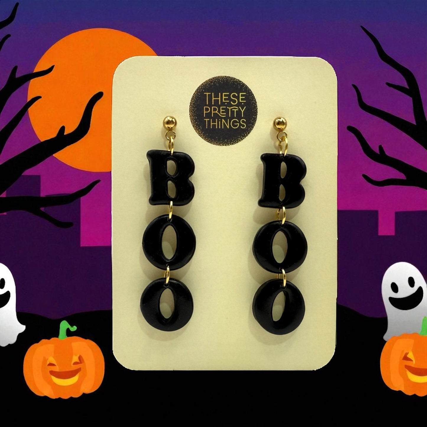 These Pretty Things Halloween Boo All Black Earrings