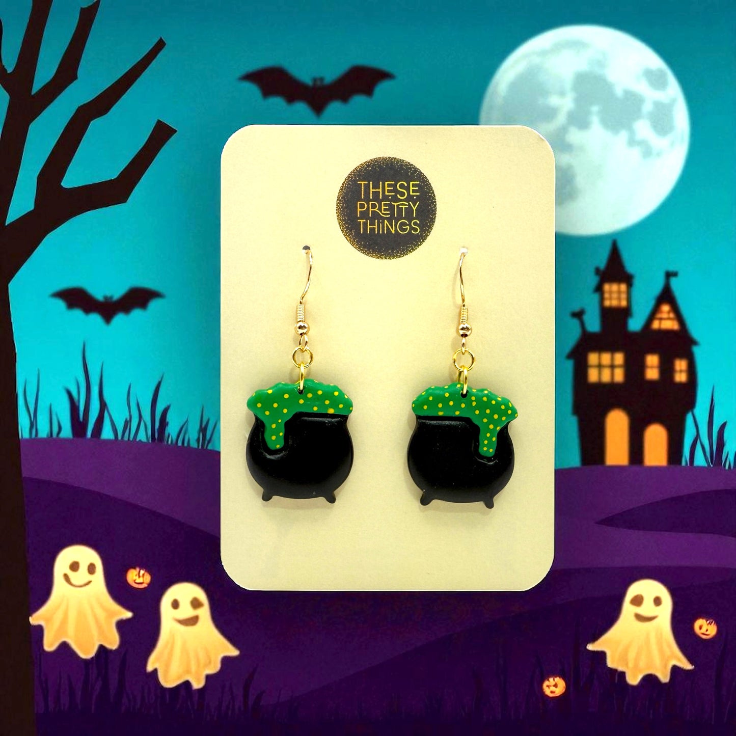 These Pretty Things Halloween Witches Cauldron Earrings