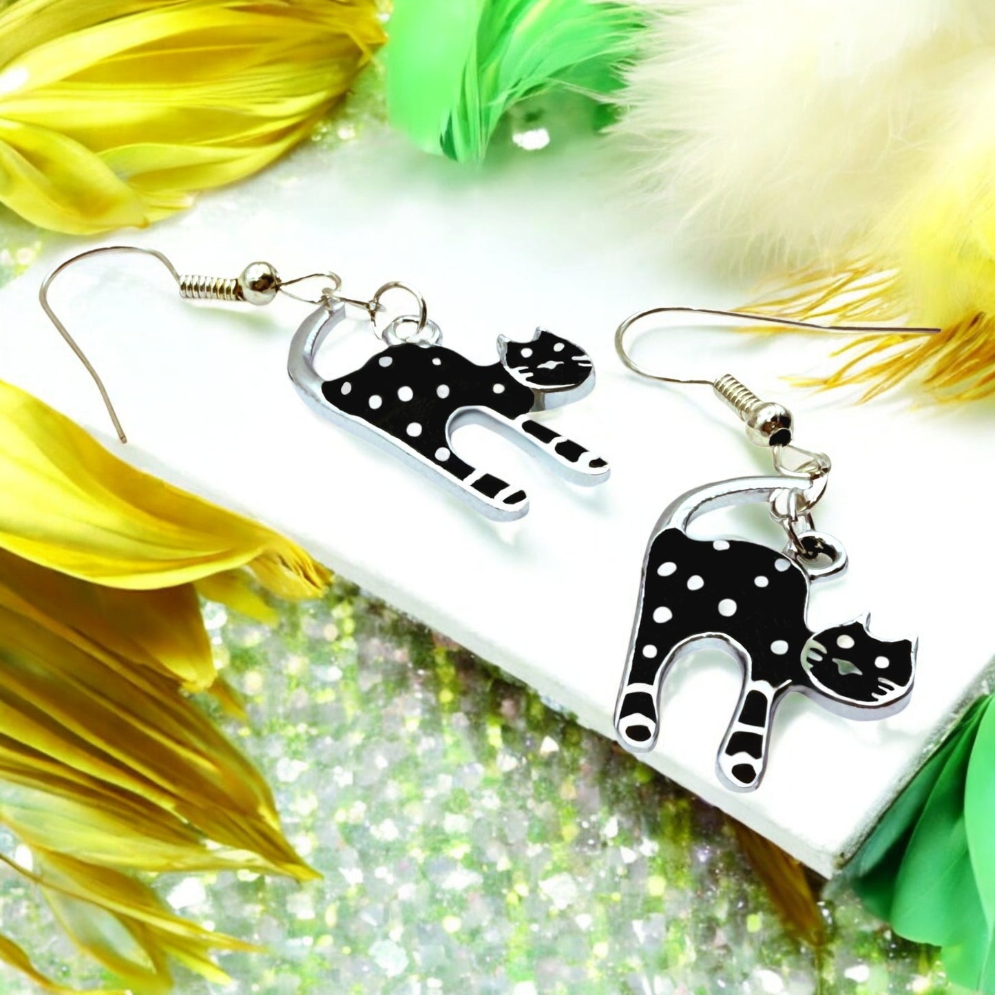 These Pretty Things Charmed Collection Arched Black Large Cat Earrings