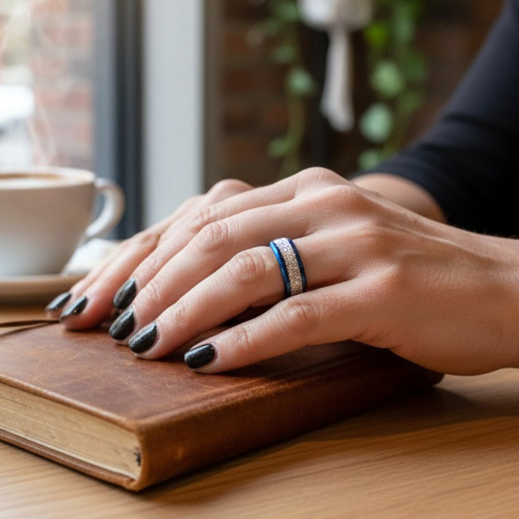 These Pretty Things Blue Silver Glitter Ring