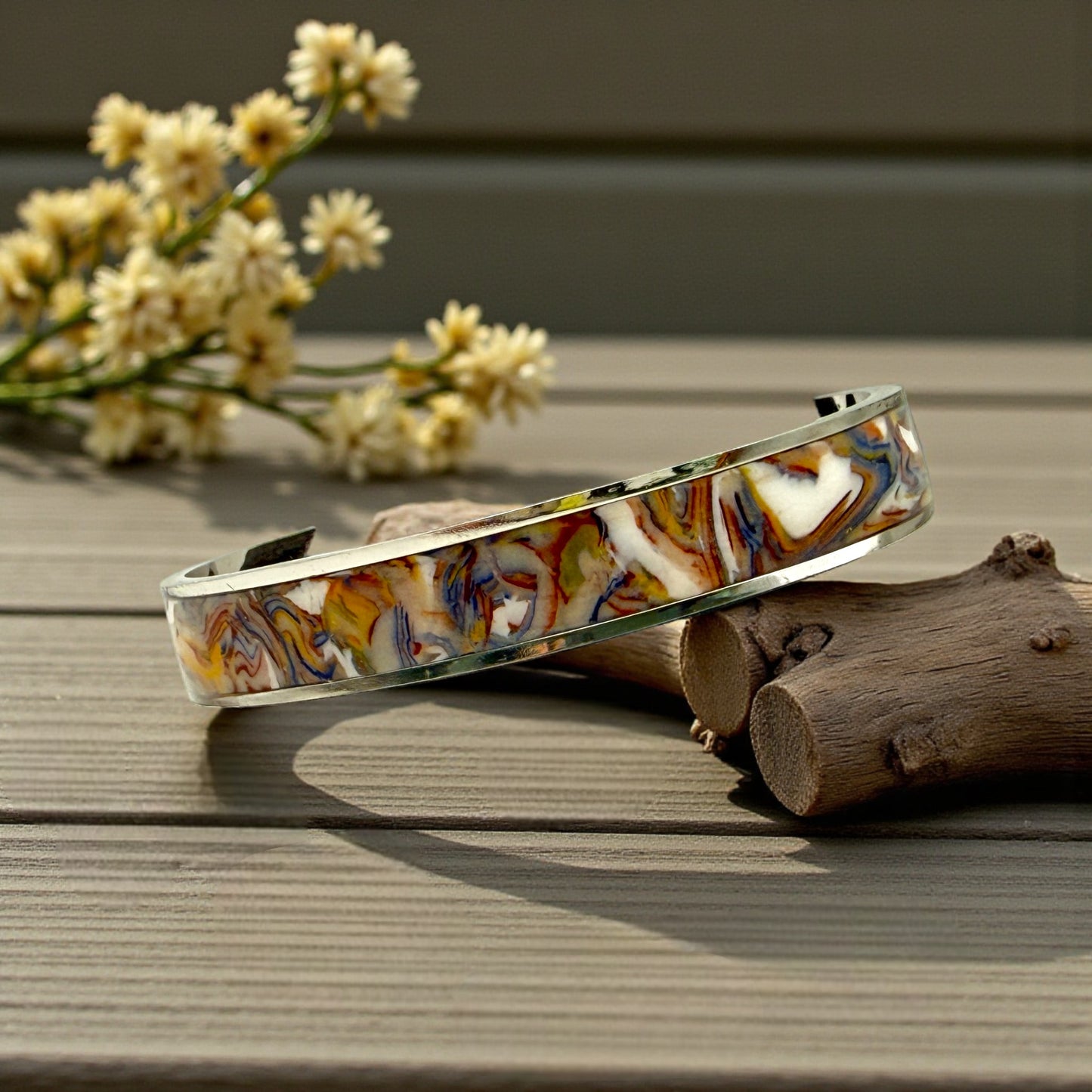 These Pretty Things Marbled Earth Silver Bangle