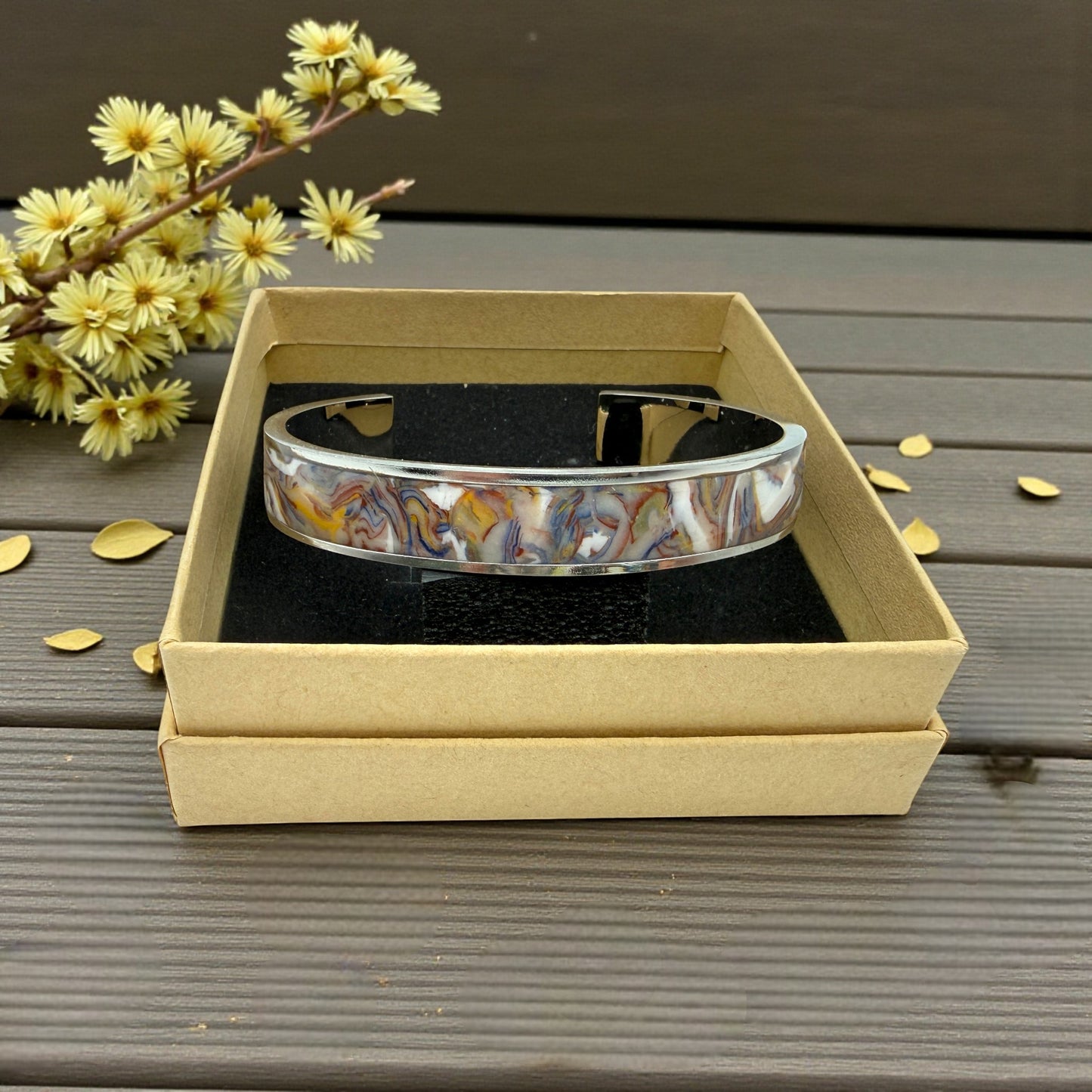 These Pretty Things Marbled Earth Silver Bangle