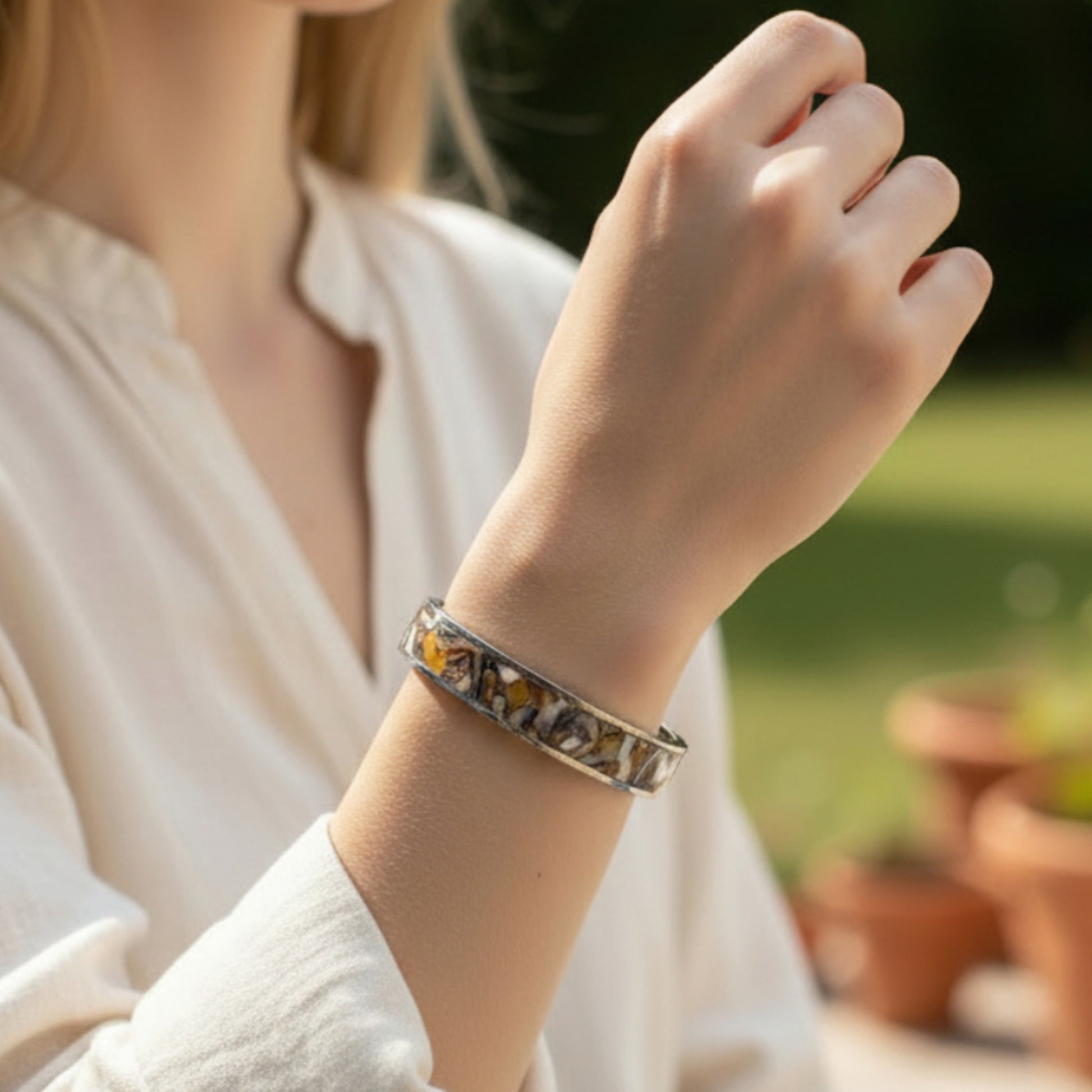 These Pretty Things Marbled Earth Silver Bangle
