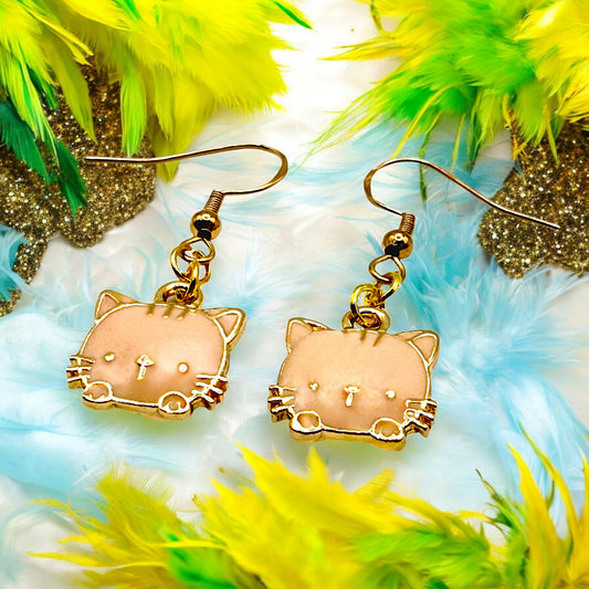 Made With Love Charmed Collection Pink Face Cat Earrings