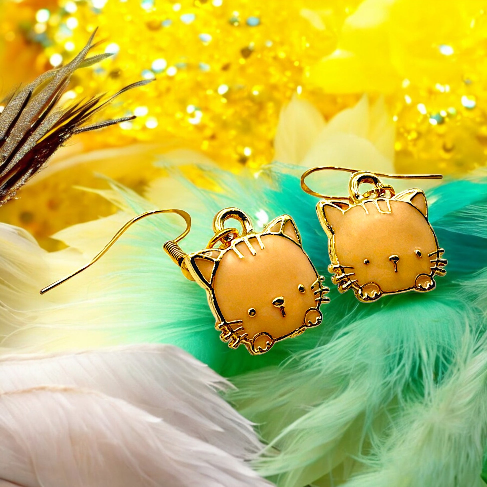 Made With Love Charmed Collection Pink Face Cat Earrings