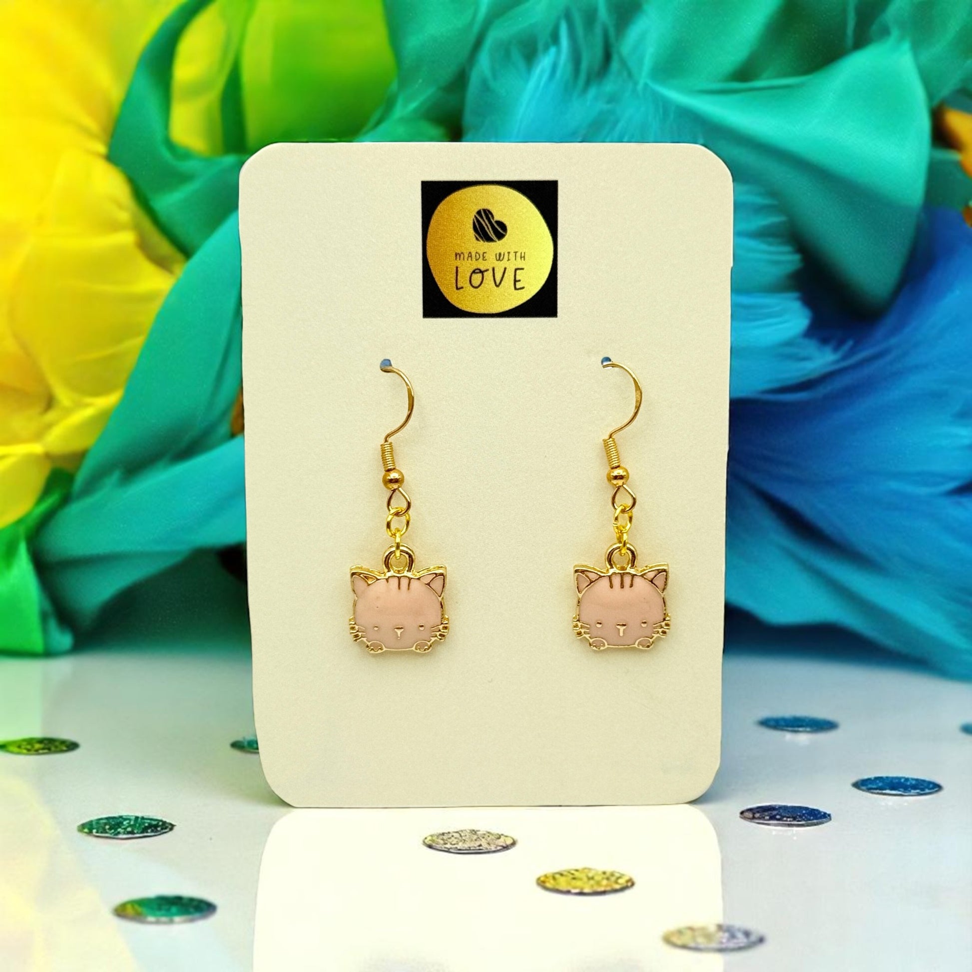 Made With Love Charmed Collection Pink Face Cat Earrings
