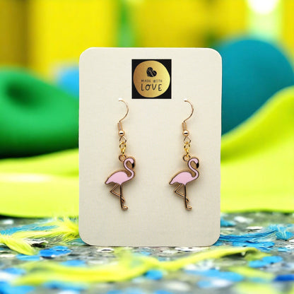 Made With Love Charmed Pink Flamingo Hook Earrings