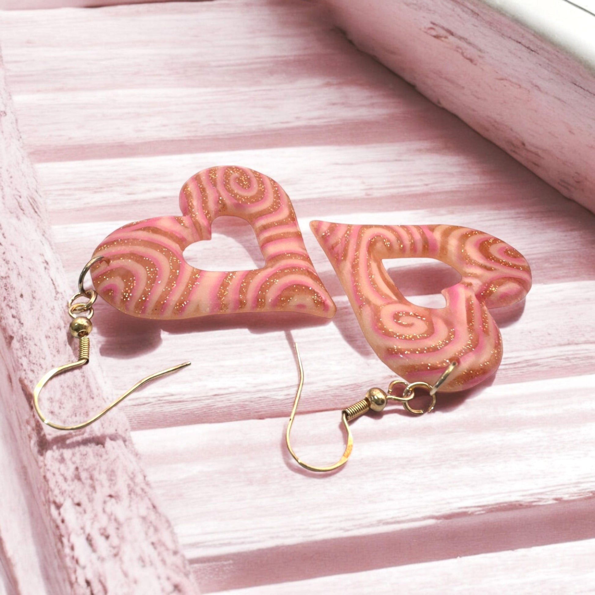 Made With Love Pink Fizz Collection Large Sleepy Hearts Hook Earrings