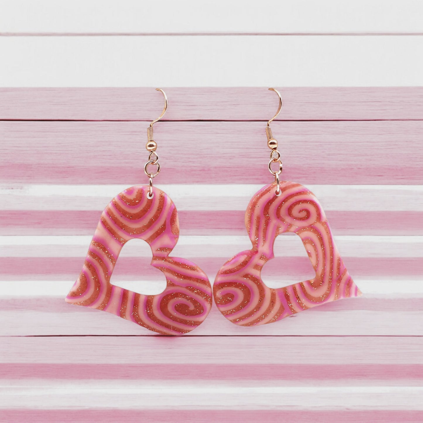 Made With Love Pink Fizz Collection Large Sleepy Hearts Hook Earrings