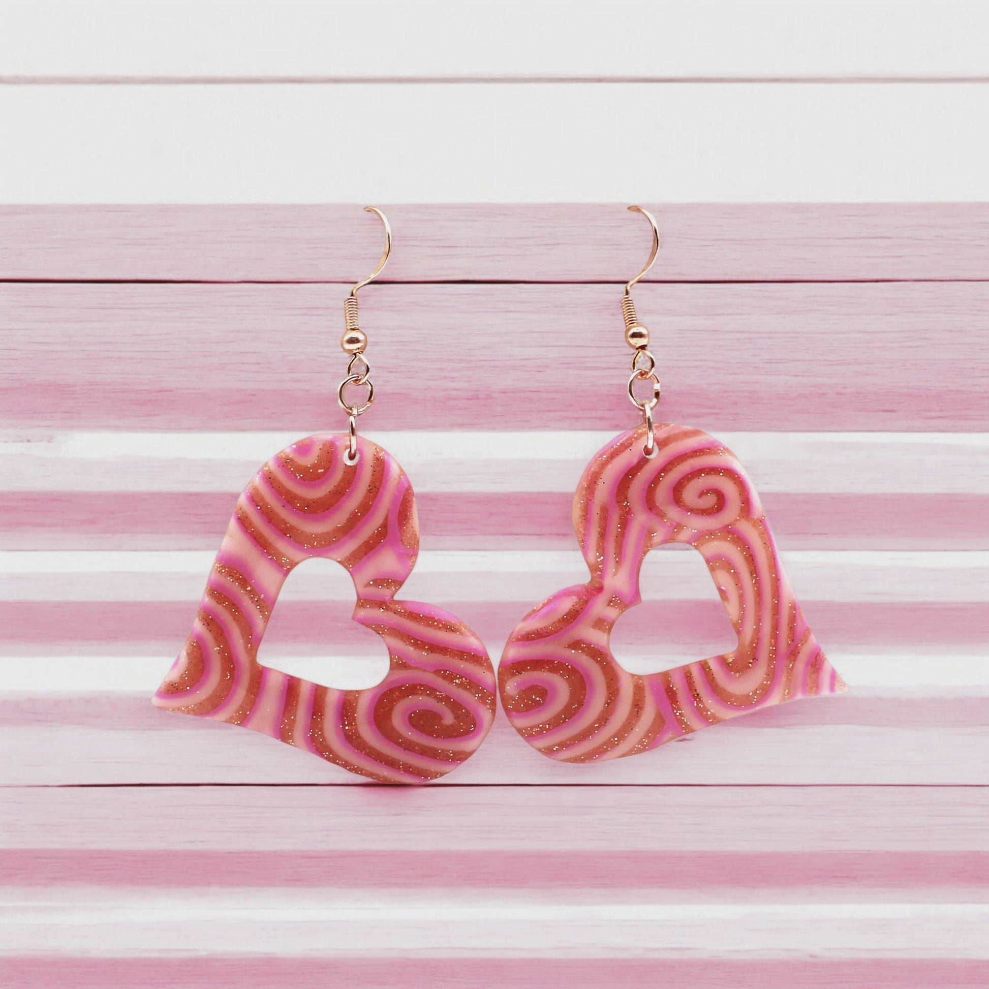 Made With Love Pink Fizz Collection Large Sleepy Hearts Hook Earrings