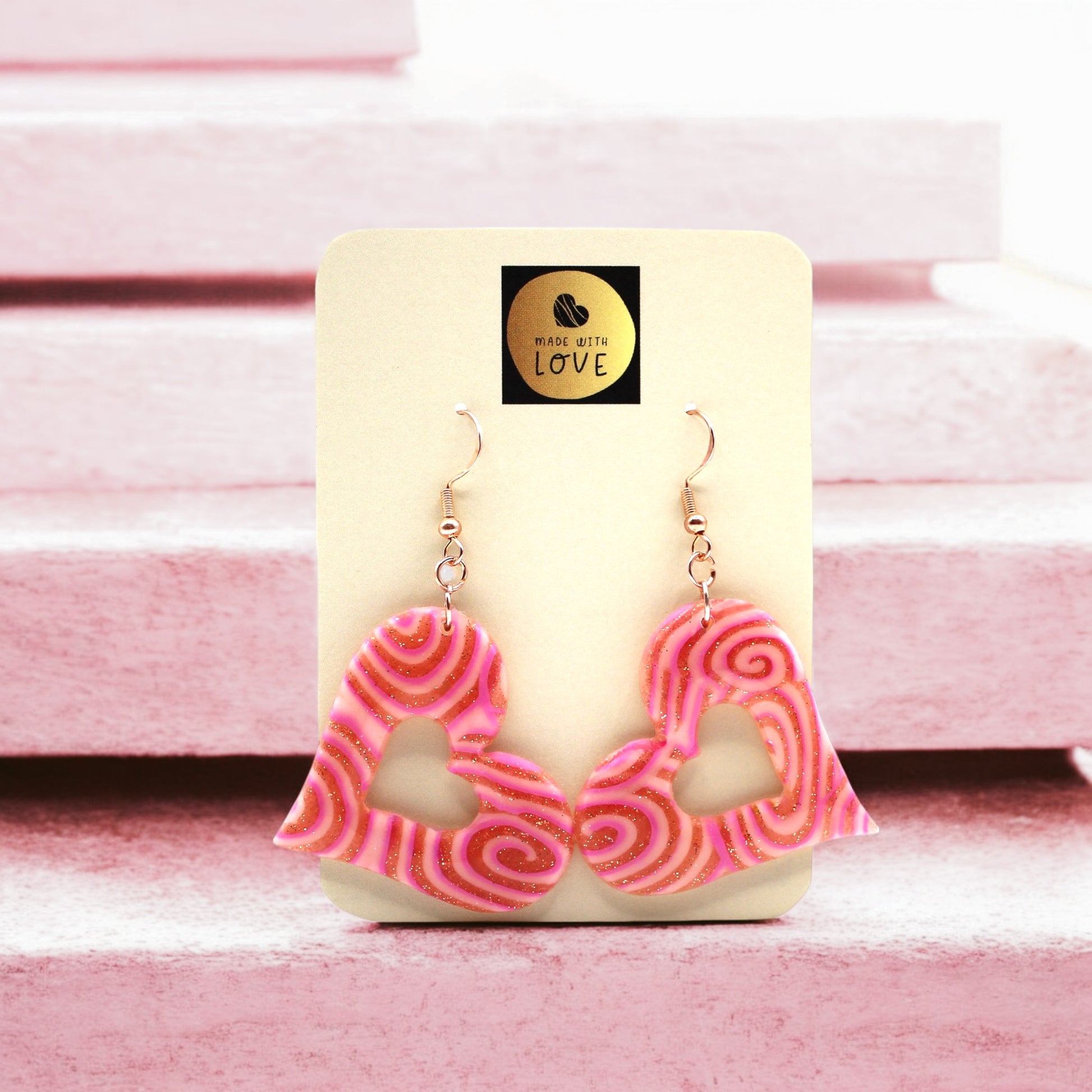Made With Love Pink Fizz Collection Large Sleepy Hearts Hook Earrings
