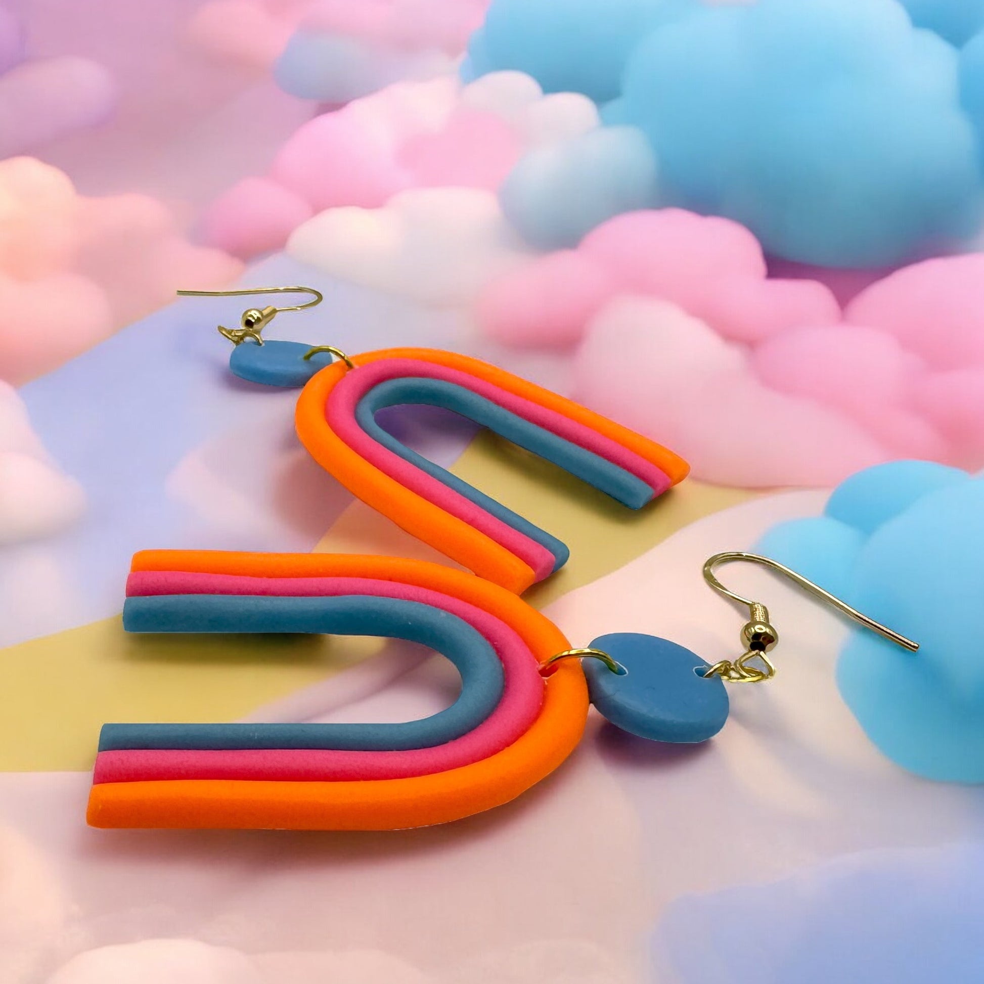 Made With Love Over The Neon Rainbow Collection Large Orange Pink Blue Earrings