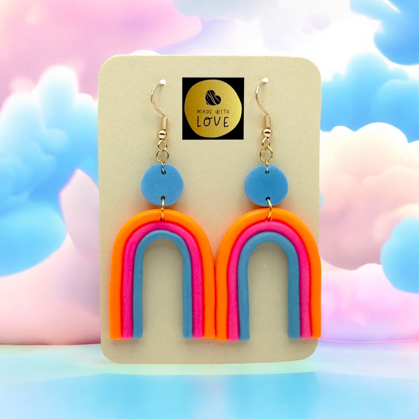 Made With Love Over The Neon Rainbow Collection Large Orange Pink Blue Earrings