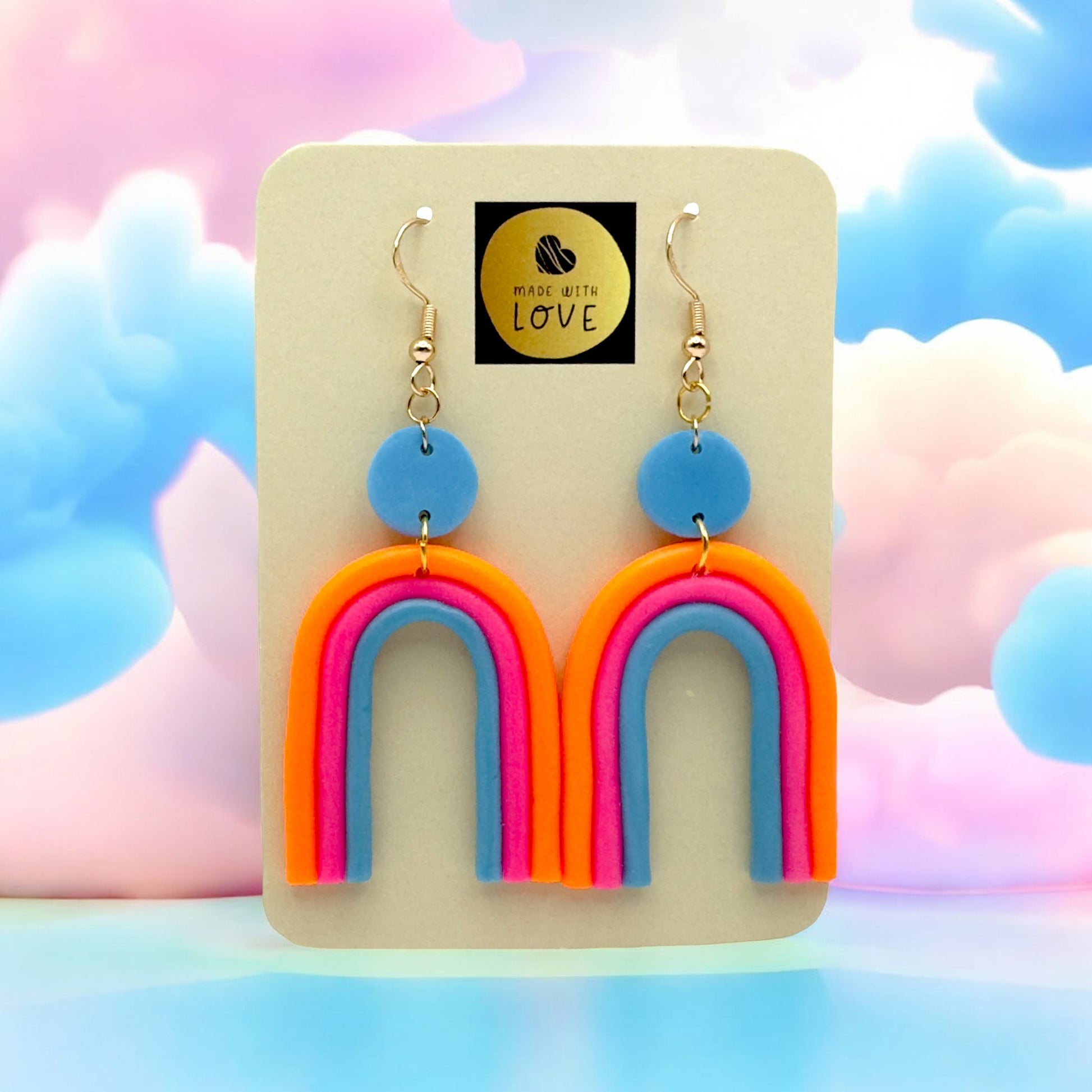 Made With Love Over The Neon Rainbow Collection Large Orange Pink Blue Earrings