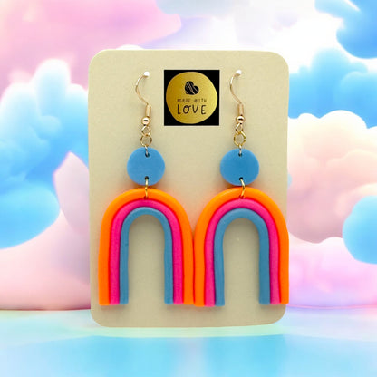 Made With Love Over The Neon Rainbow Collection Large Orange Pink Blue Earrings