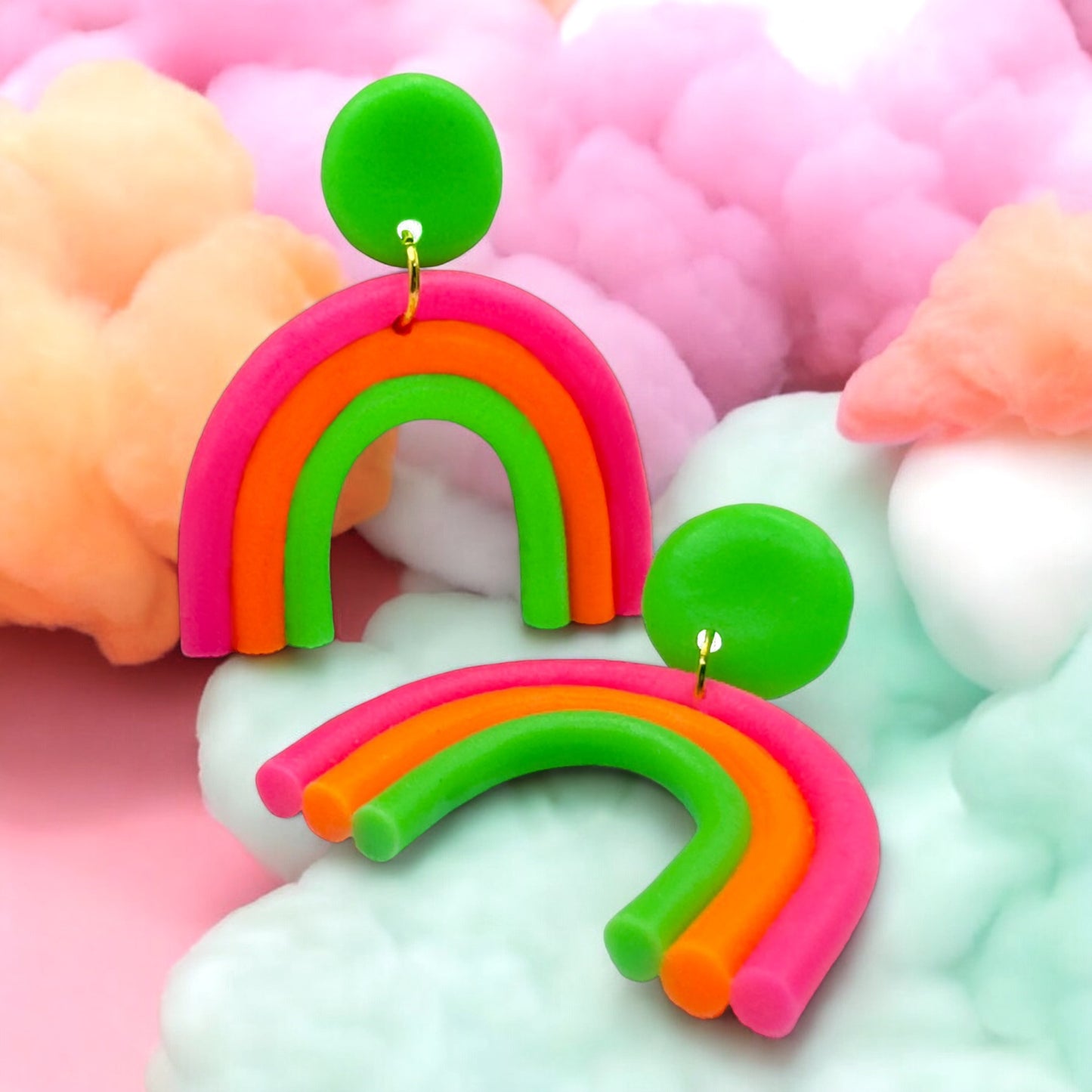 Made With Love Over The Neon Rainbow Collection Small Pink Orange Green Earrings