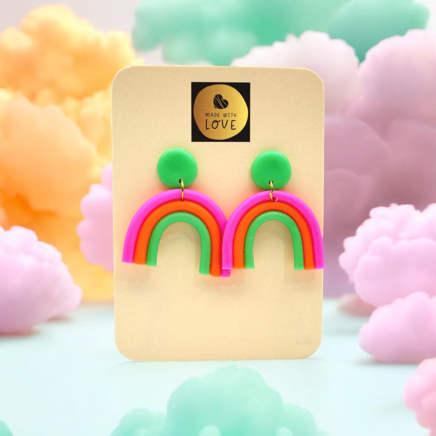 Made With Love Over The Neon Rainbow Collection Small Pink Orange Green Earrings