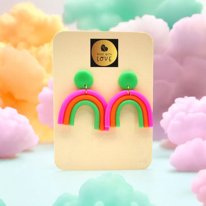 Made With Love Over The Neon Rainbow Collection Small Pink Orange Green Earrings