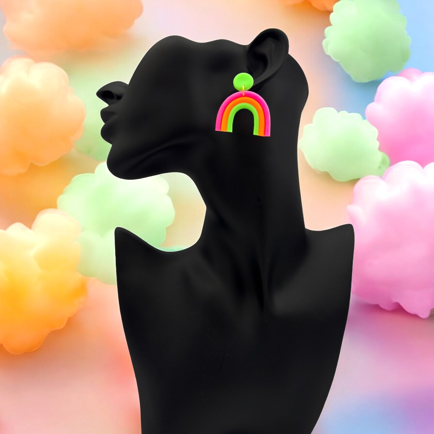 Made With Love Over The Neon Rainbow Collection Small Pink Orange Green Earrings