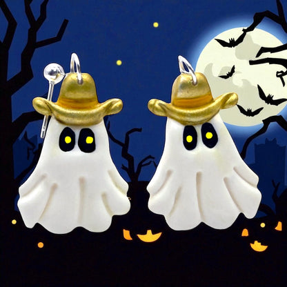 These Pretty Things Halloween Ghost With Cowboy Hat Earrings