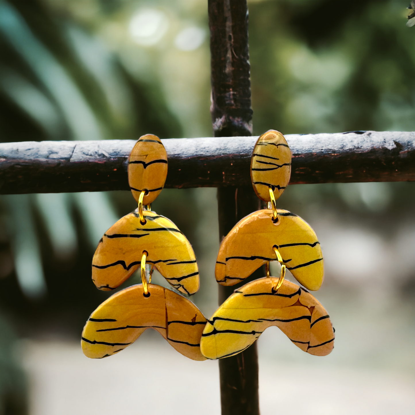 These Pretty Things Bijoux Tiger Collection Large 3 Tier Post Earrings