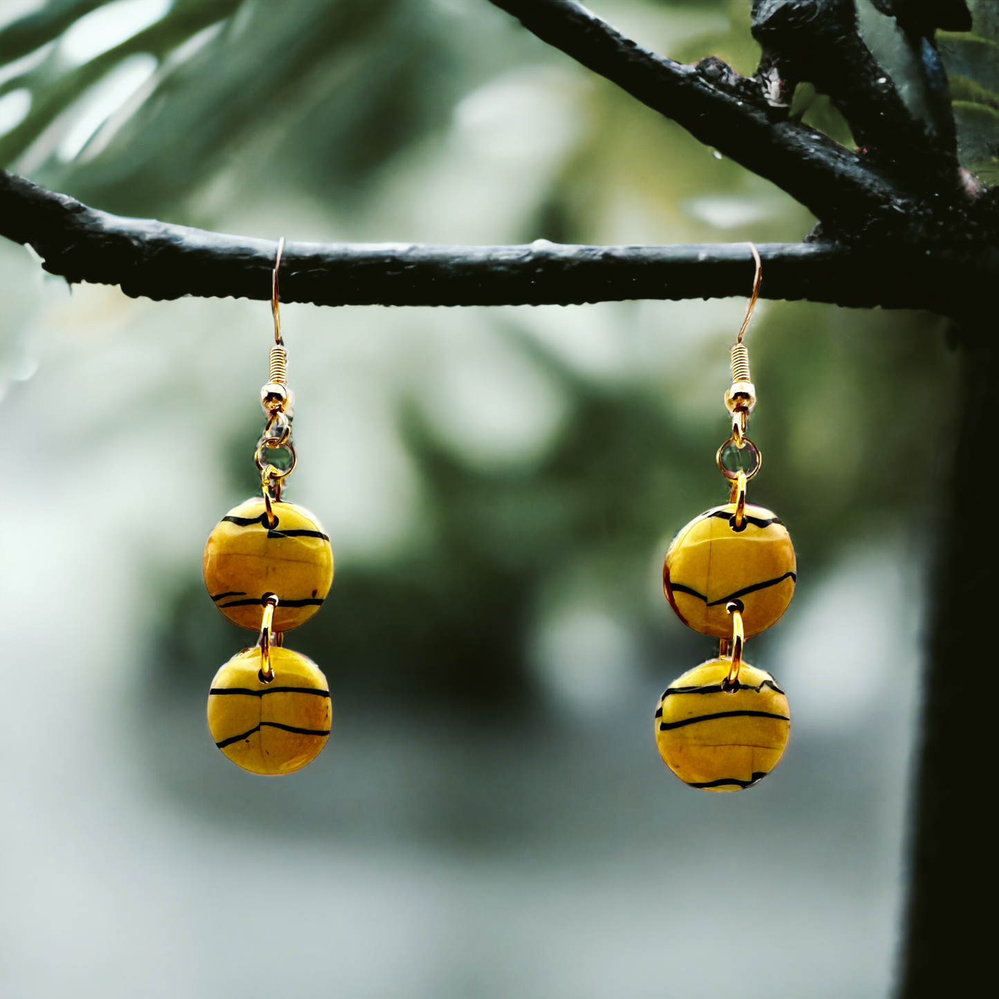 These Pretty Things Bijoux Tiger Collection Medium Double Circle Drop Hook Earrings