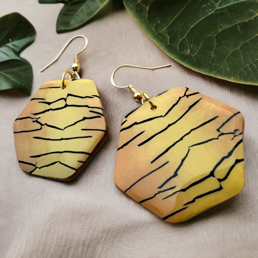These Pretty Things Bijoux Tiger Collection Large Hexagon Hook Earrings