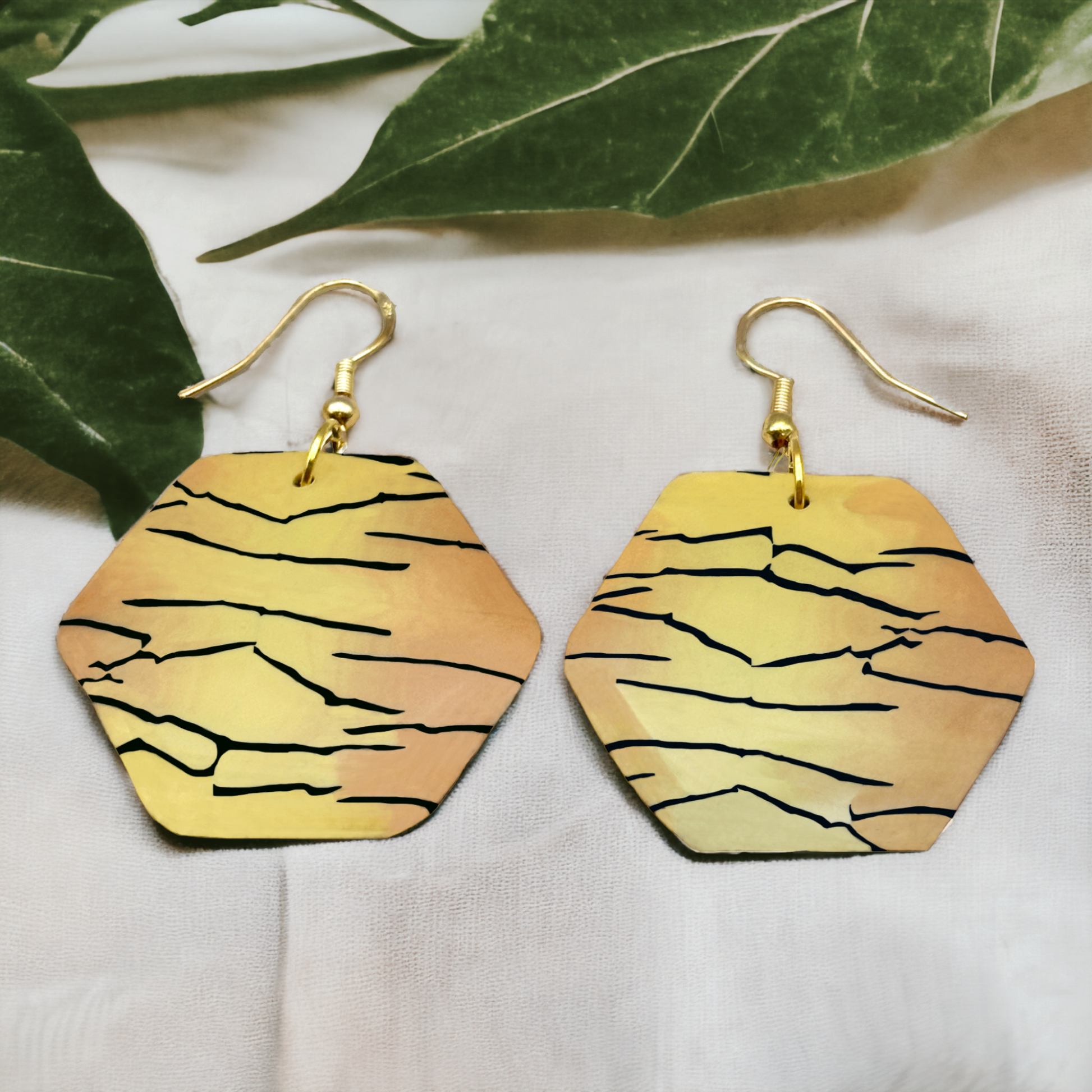 These Pretty Things Bijoux Tiger Collection Large Hexagon Hook Earrings