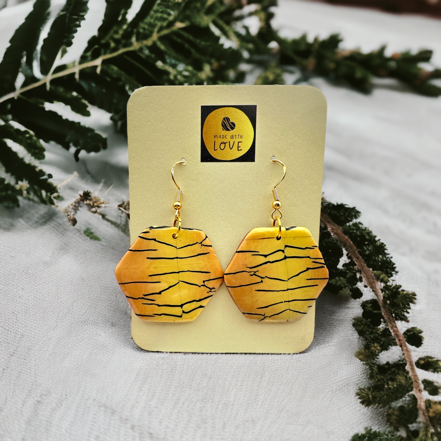 These Pretty Things Bijoux Tiger Collection Large Hexagon Hook Earrings
