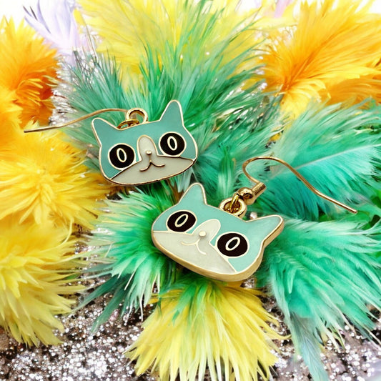 These Pretty Things Charmed Collection Medium Blue Face Cat Hook Earrings