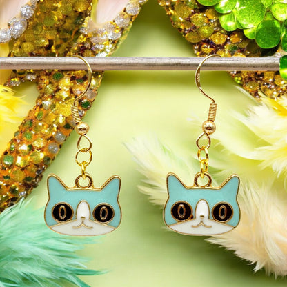 These Pretty Things Charmed Collection Medium Blue Face Cat Hook Earrings