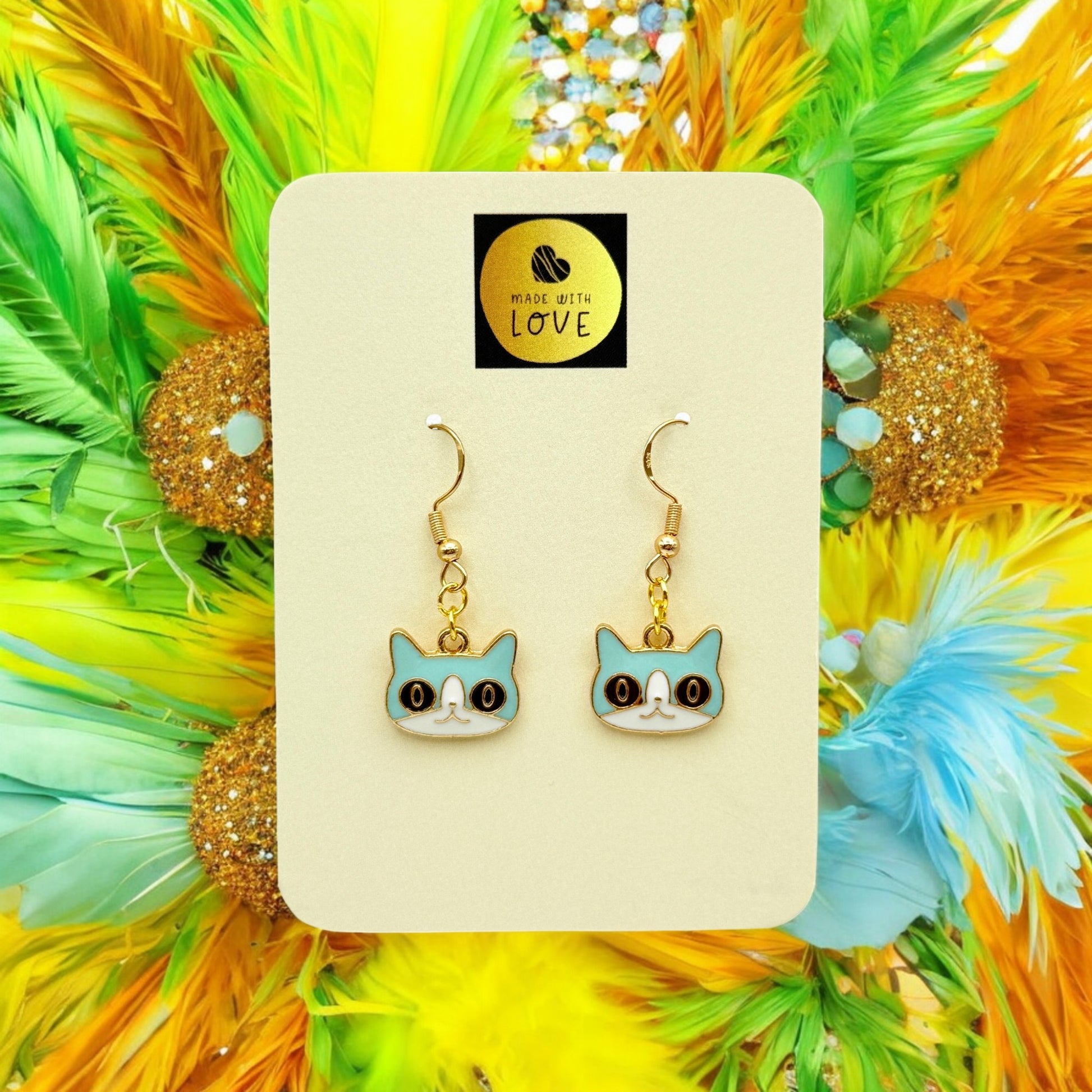 These Pretty Things Charmed Collection Medium Blue Face Cat Hook Earrings