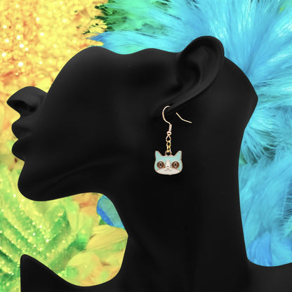 These Pretty Things Charmed Collection Medium Blue Face Cat Hook Earrings