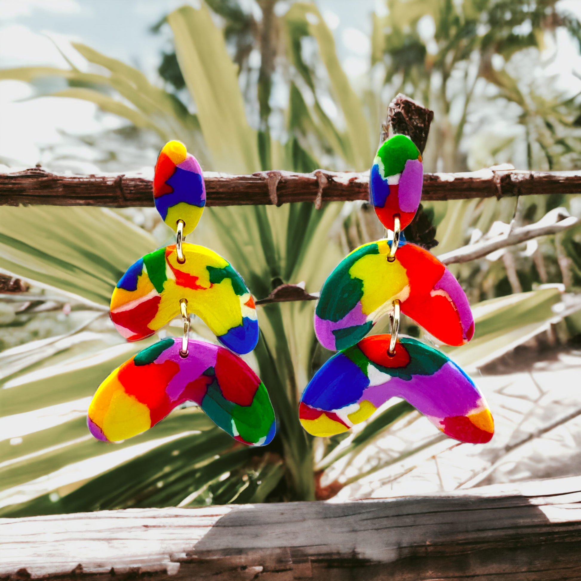 These Pretty Things Club Tropicana Collection Large 3 Tier Drop Post Earrings