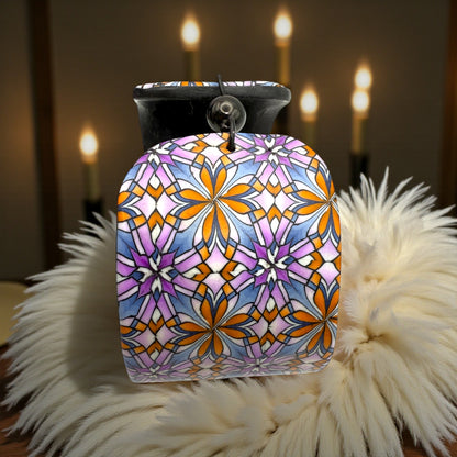 These Pretty Things Floral Geometric Cuff with a 1920's themed background including a beige feather boa.