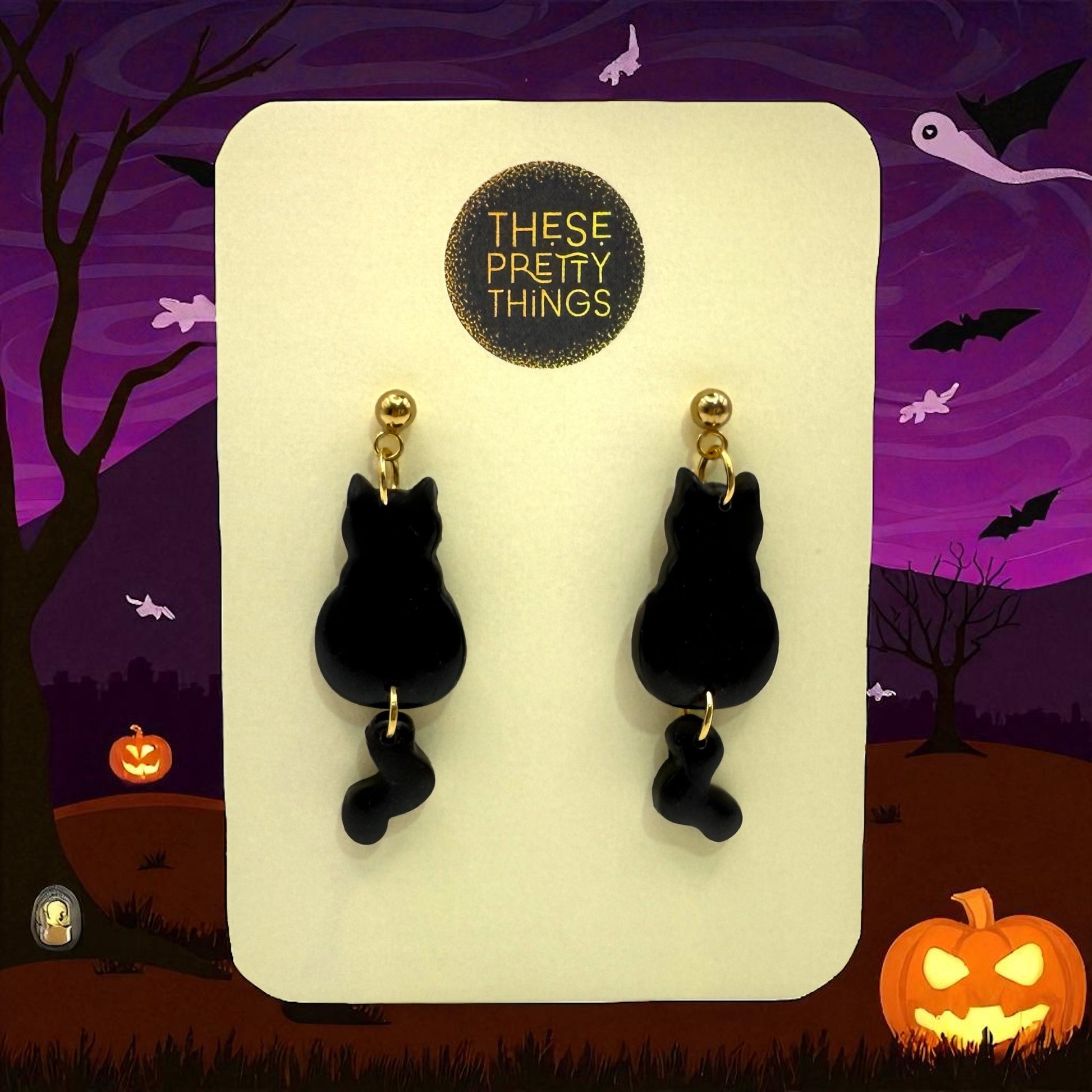 These Pretty Things Halloween Black Cat Earrings