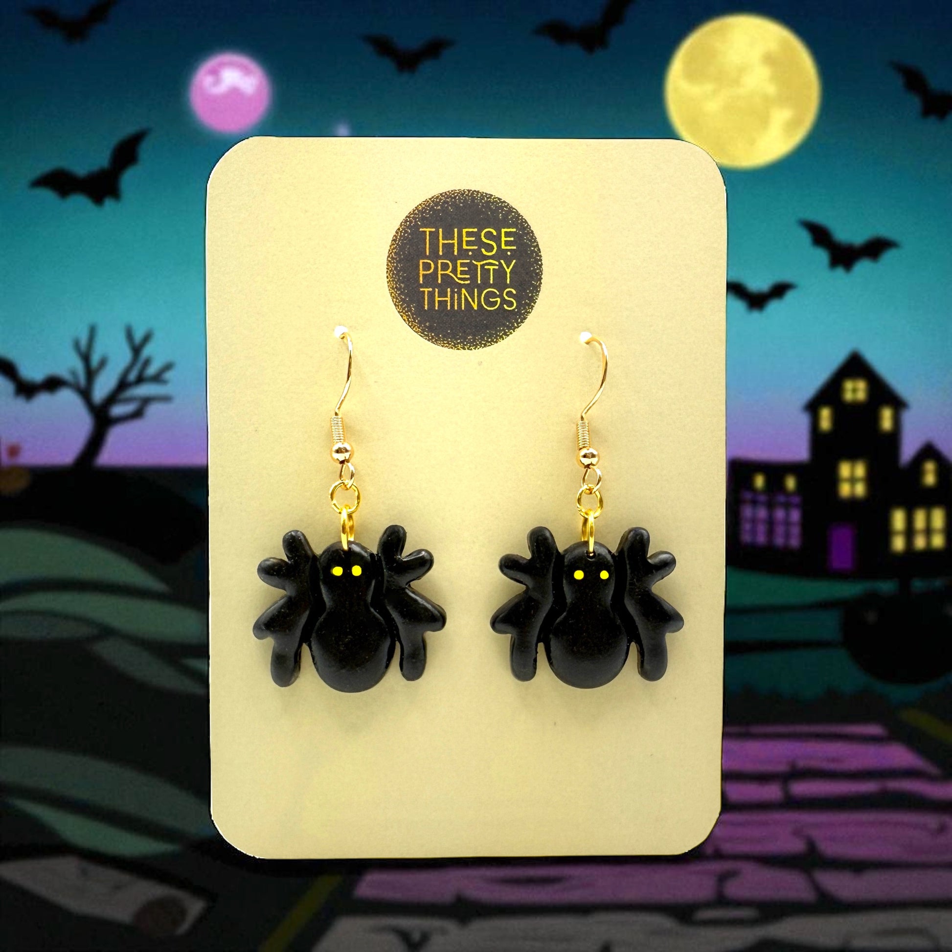 These Pretty Things Halloween Black Spider Earrings