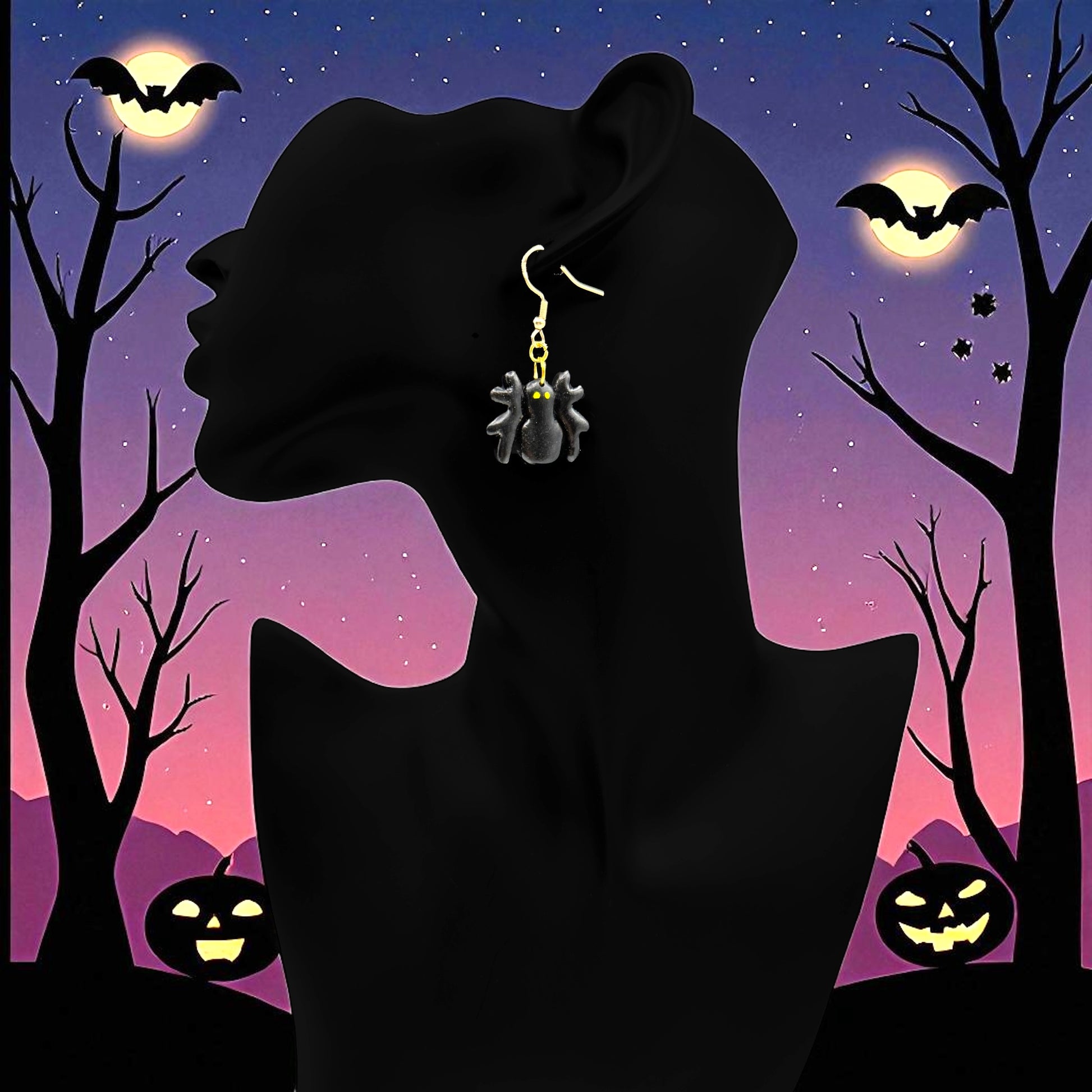 These Pretty Things Halloween Black Spider Earrings