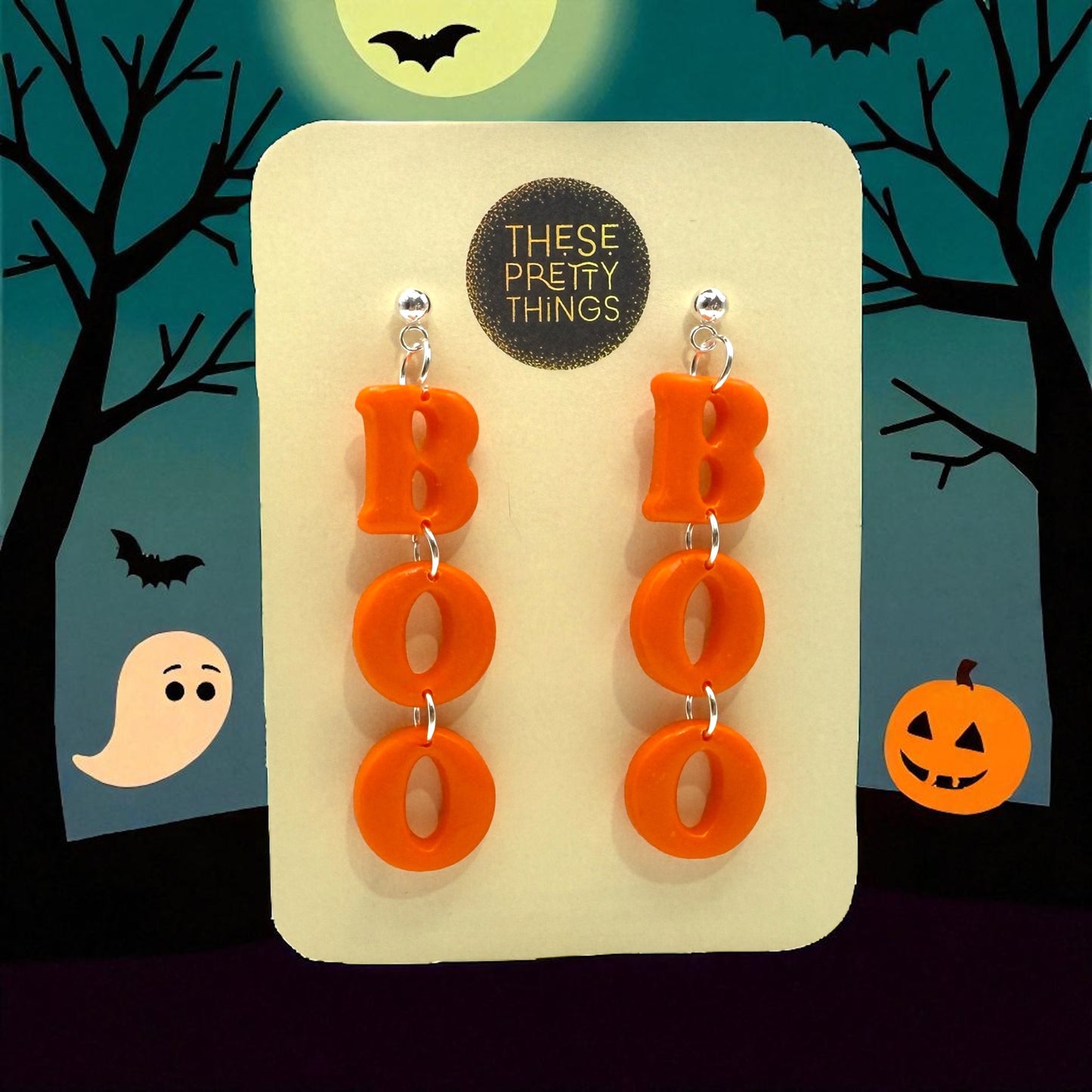 These Pretty Things Halloween Boo All Orange Earrings