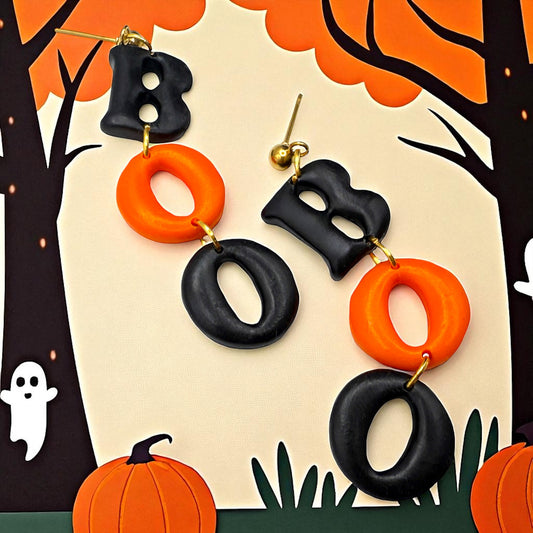 These Pretty Things Halloween Boo Black and Orange Earrings