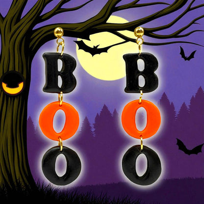 These Pretty Things Halloween Boo Black and Orange Earrings