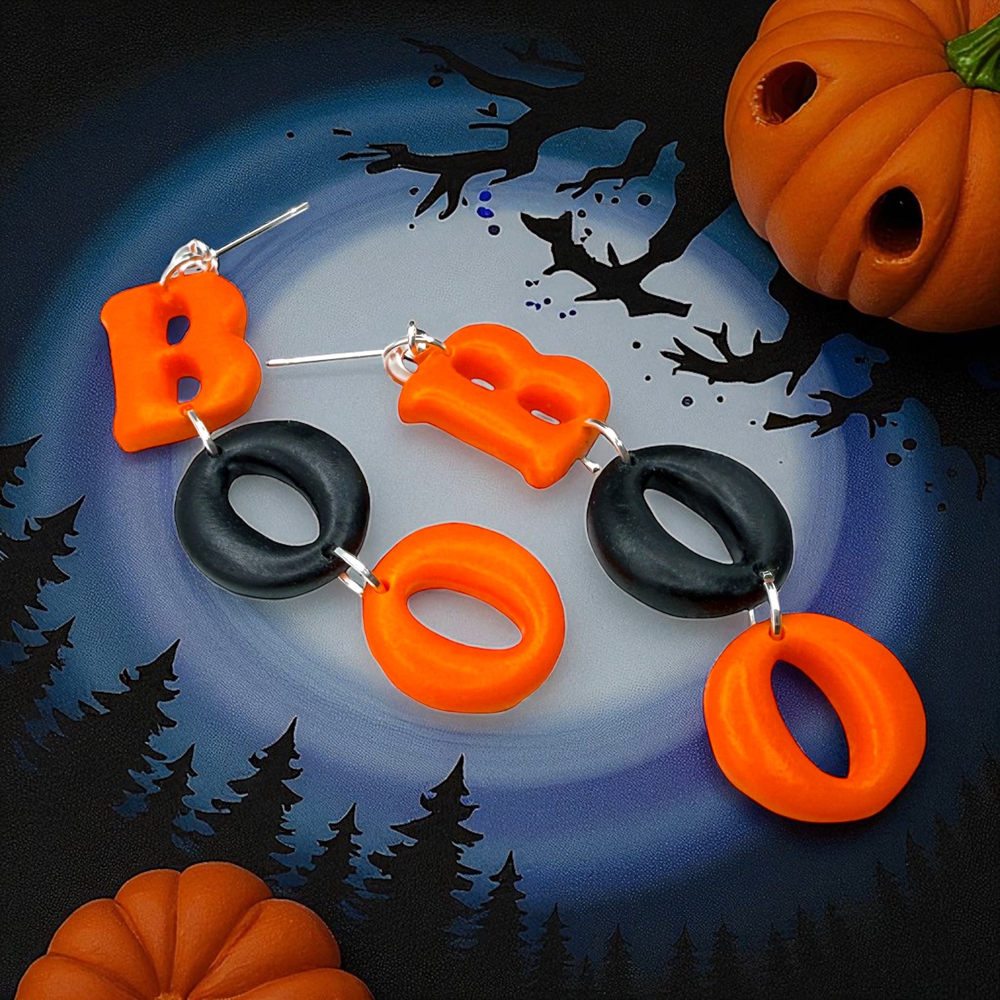These Pretty Things Halloween Boo Orange & Black Earrings