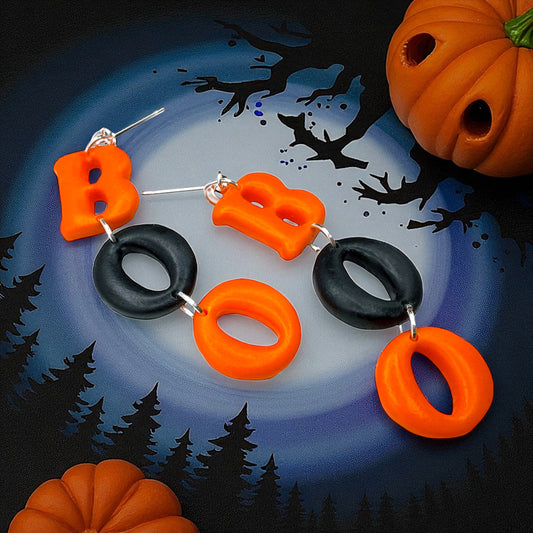 These Pretty Things Halloween Boo Orange & Black Earrings