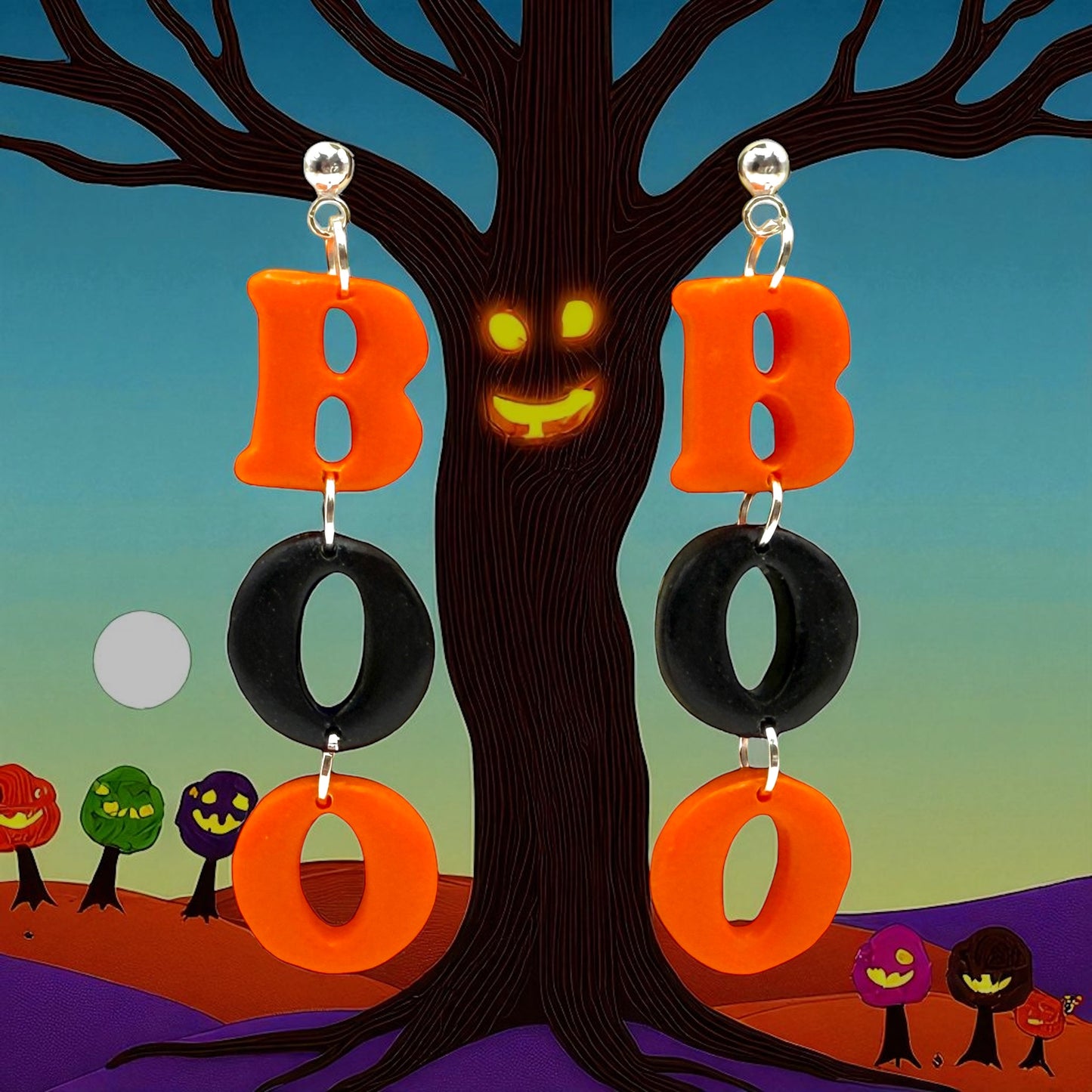 These Pretty Things Halloween Boo Orange & Black Earrings